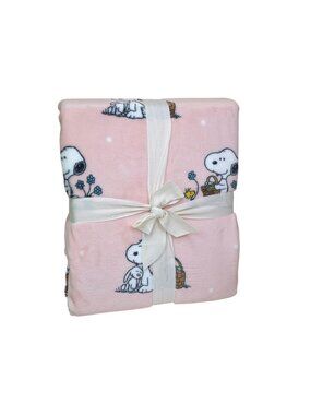Peanuts VelvetLoft Plush Twin Blanket Snoopy Easter 60"x90" Pink By Berkshire